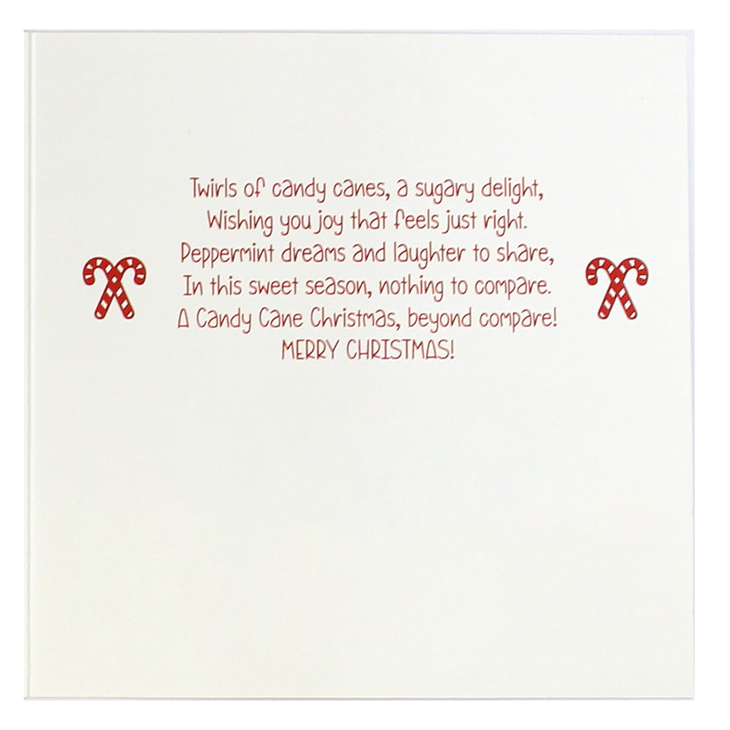 inside right of candy cane card with verse