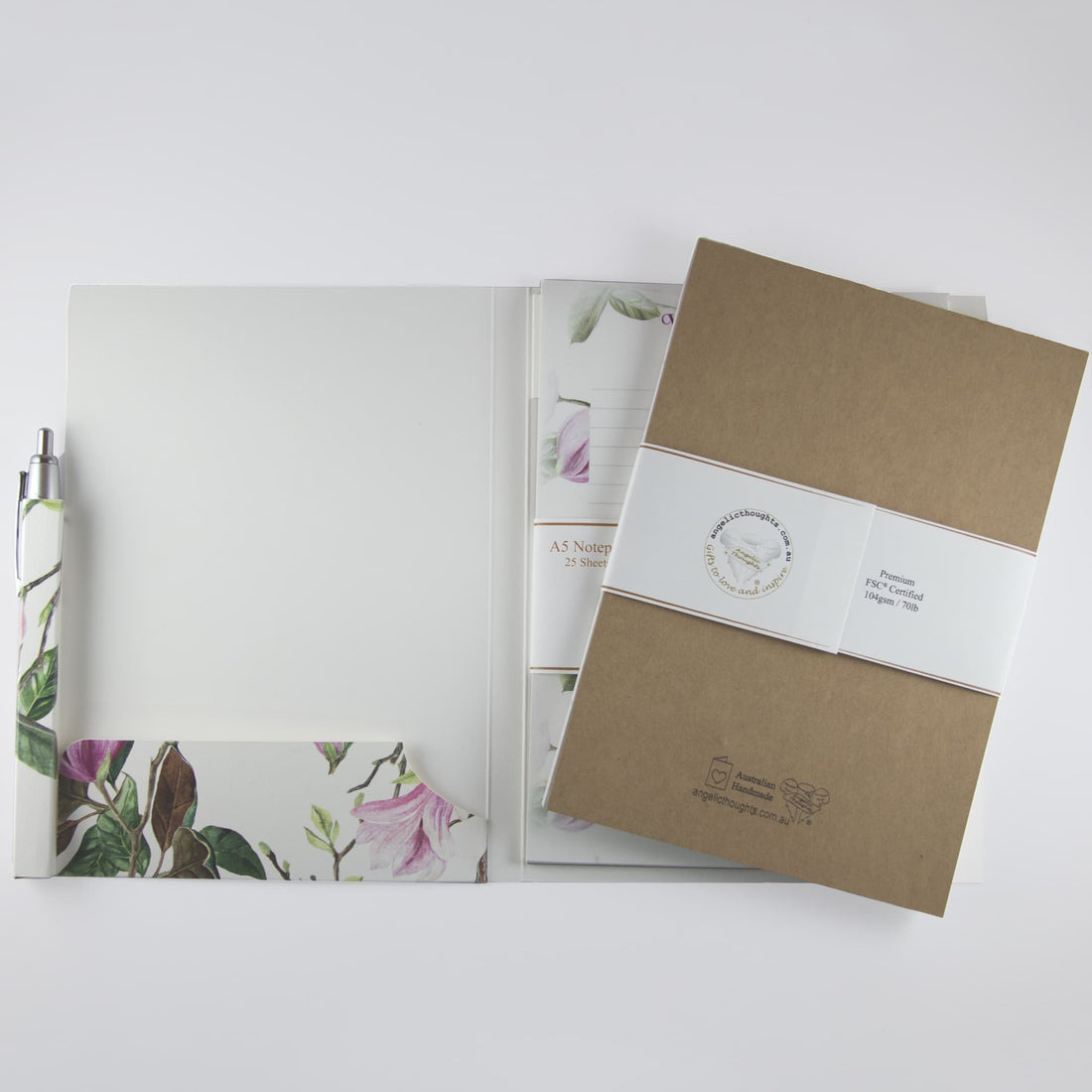 Personalised kraft backed A5 Notepad - shown in Magnolia Compendium Set