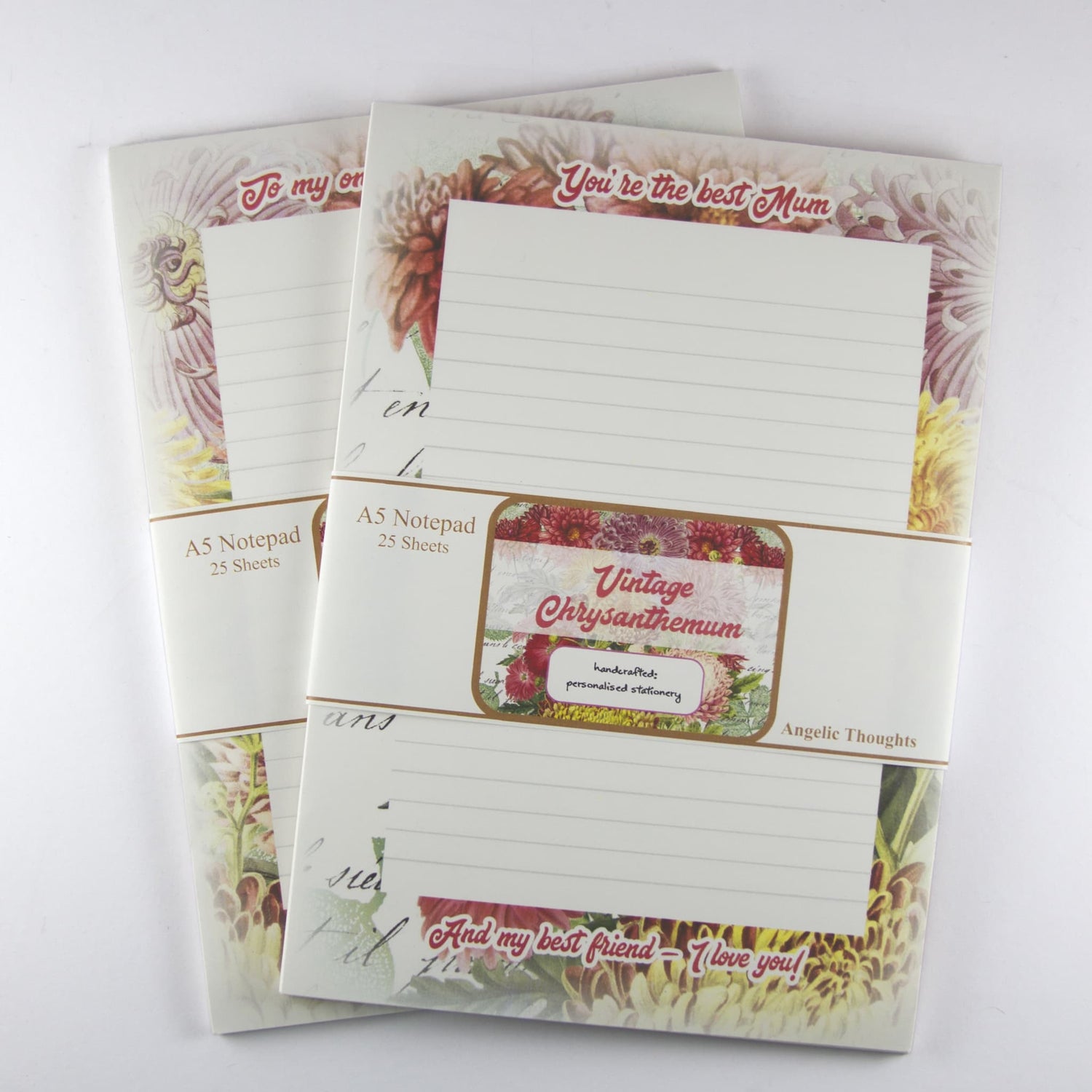 Personalised A5 Compendium - Vintage Chrysanthemum (2 pack A5 Notepads incl.)
