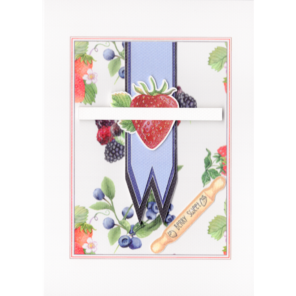 A delightful card for all occasions featuring a ripe strawberry with a multitude of assorted berries behind (blueberries, blackberries, raspberries and strawberries).   Strawberries carry many meanings, purity - abundance, humility, joy, passion and innocence. There is a white panel over the centre strawberry to write the recipients name!  This card features multi layers and glossy accents on a beautiful heavy weight Techweave card stock. 