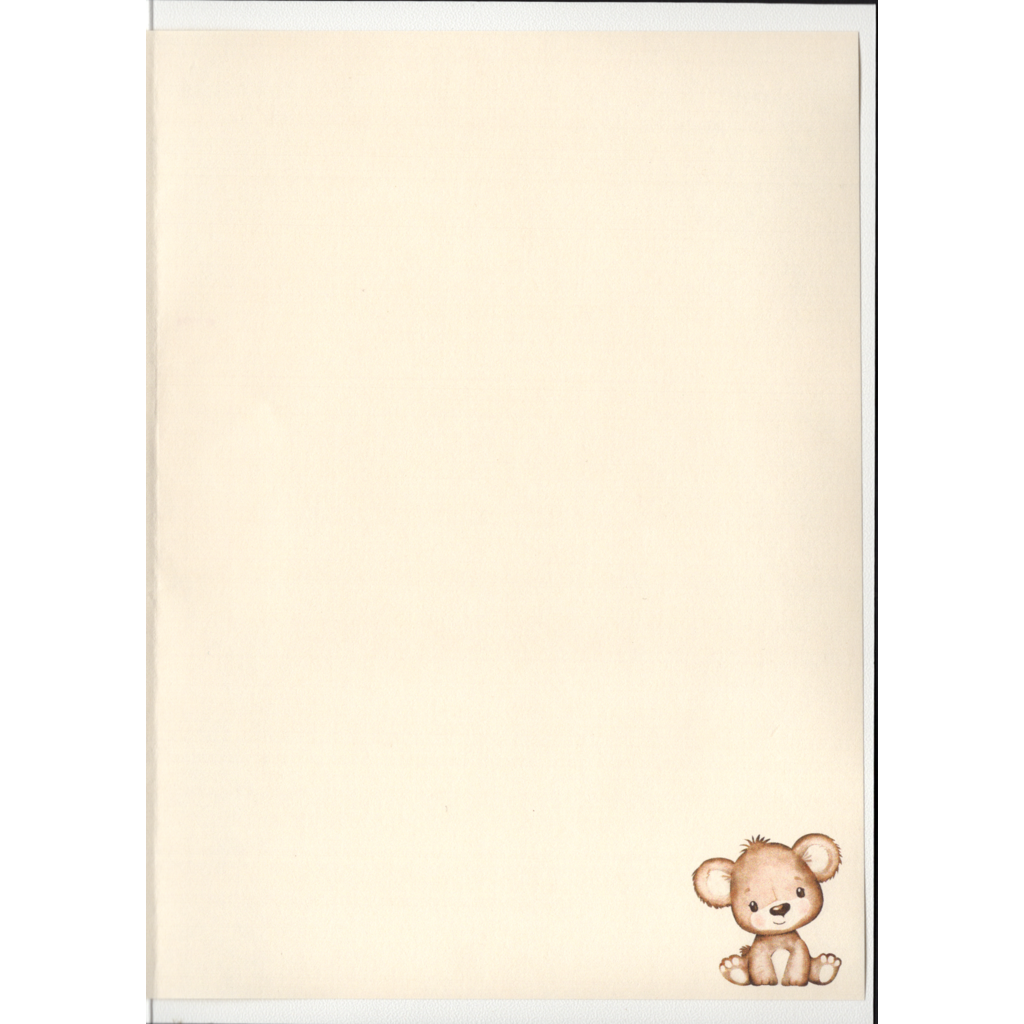 Pale fawn/brown page with tiny brown bear in right hand bottom corner. Page is blank for you to write your special message.