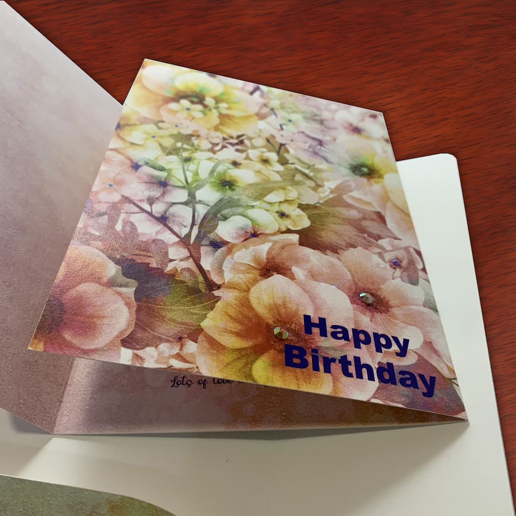 inside flap of butterlies and flowers greeting card personalised with happy birthday occasion
