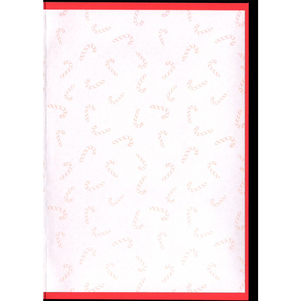 Inside right hand Card showing a pattern of Red and White Candy canes