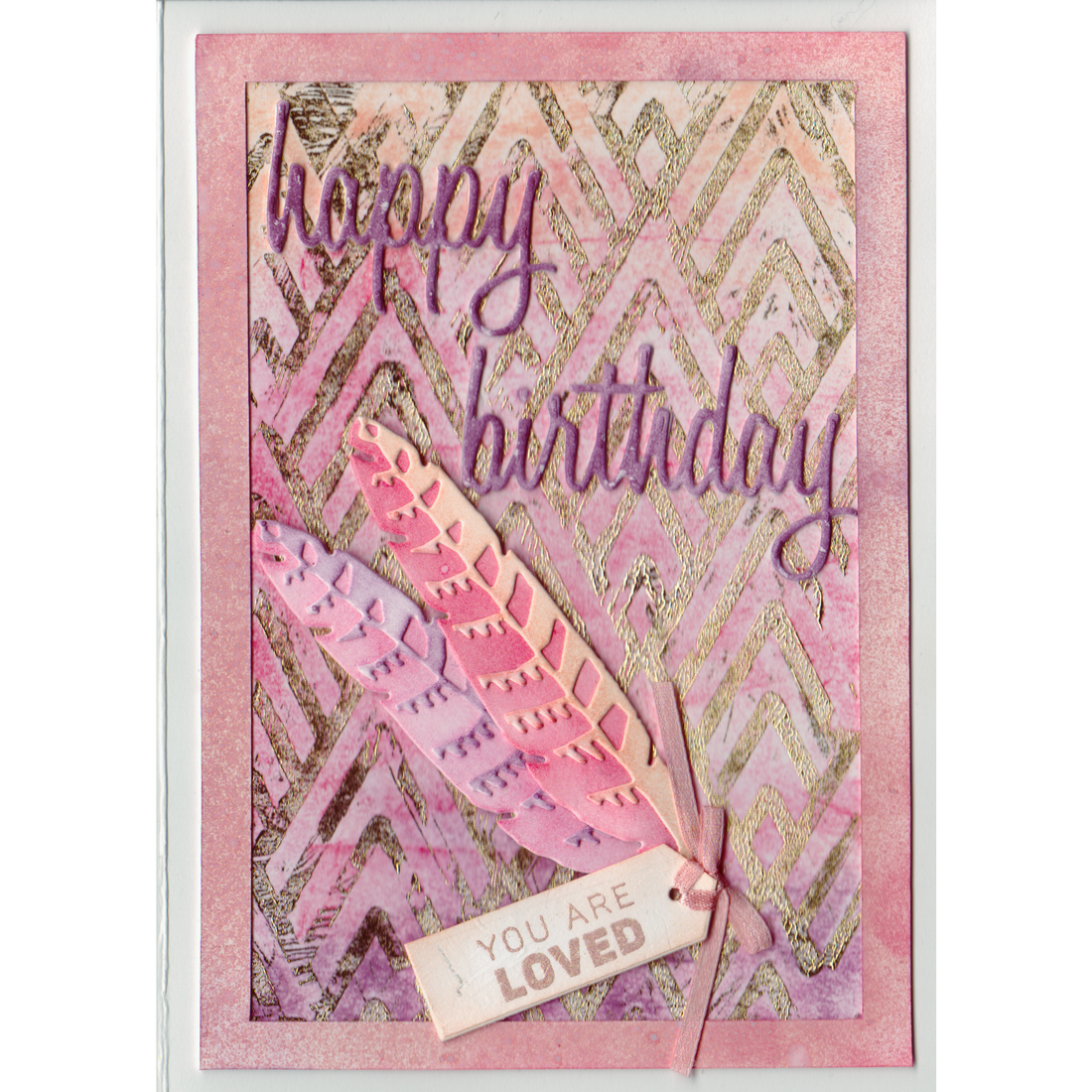 Hand Inked Design 002 - Feathers Happy Birthday Greeting Card