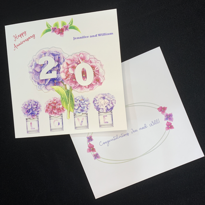 Pink and Blue Hydrangeas Anniversary Greeting Card
