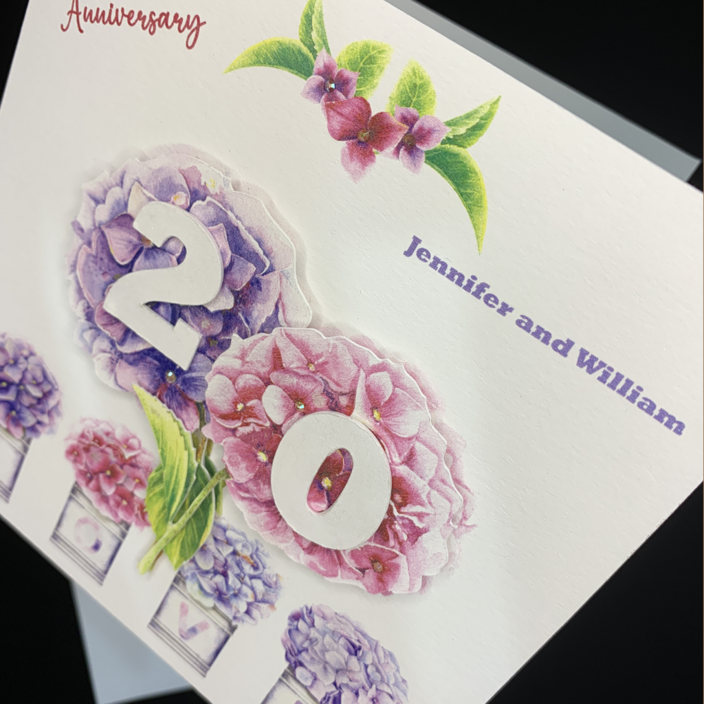 Pink and Blue Hydrangeas Anniversary Greeting Card