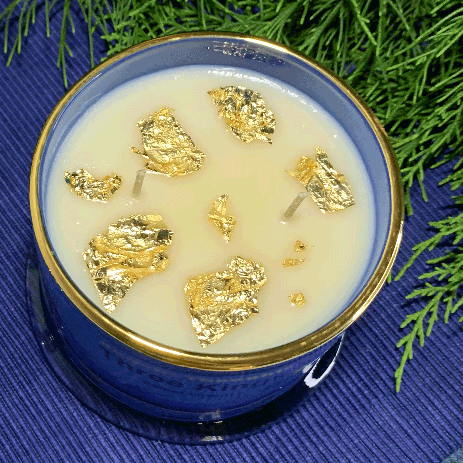 3 Kings Frankincense and Myrrh Soy Wax Candle with Gold Leaf