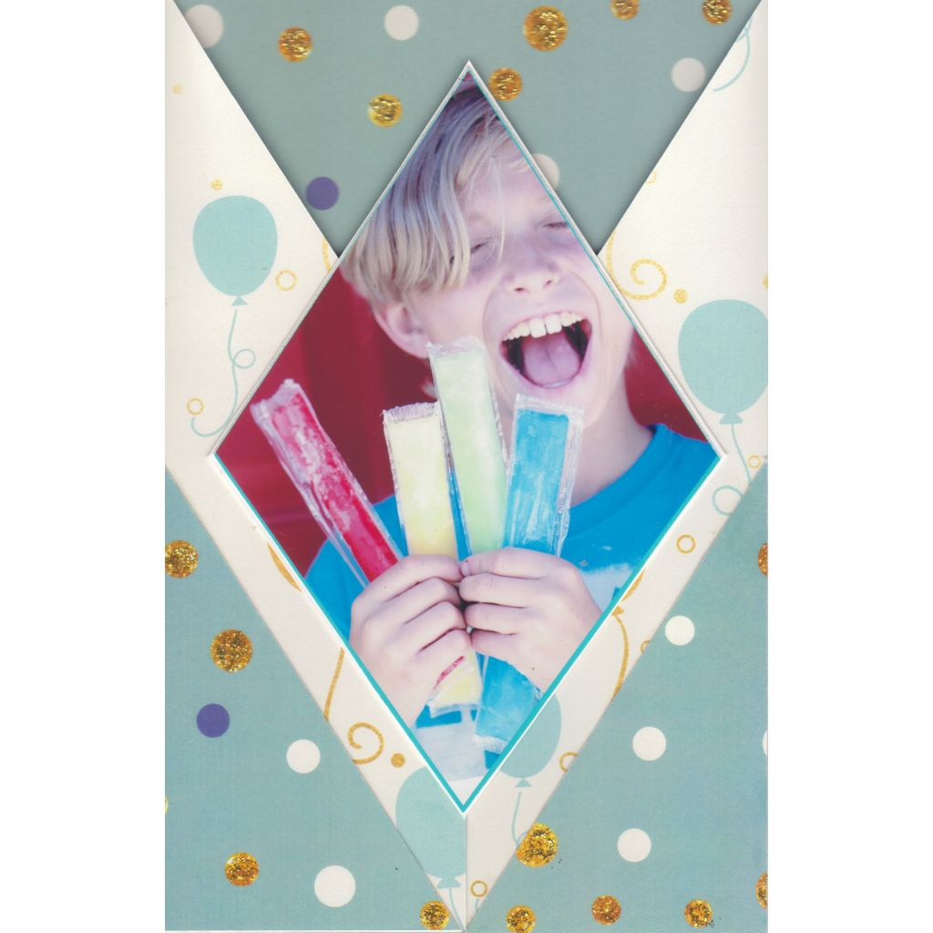 Diamond Feature Large Gatefold Card - Birthday- Upload Your Image - Teal and Gold