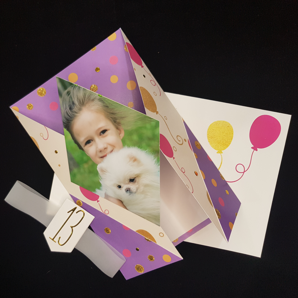 Diamond Feature Large Gatefold Card- Upload Your Image - Birthday - Pink and Gold