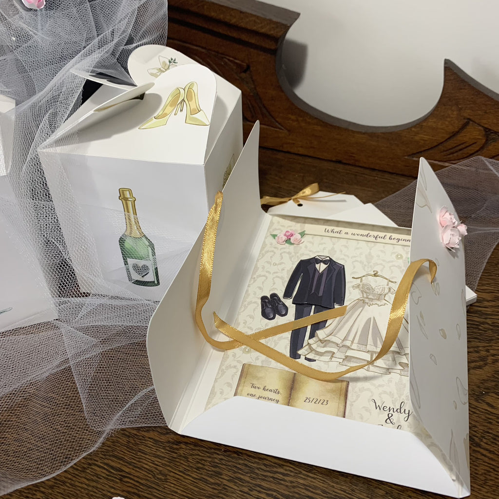 Custom Personalised Vintage Style Card &amp; Folder - handmade roses and matching wedding candle set