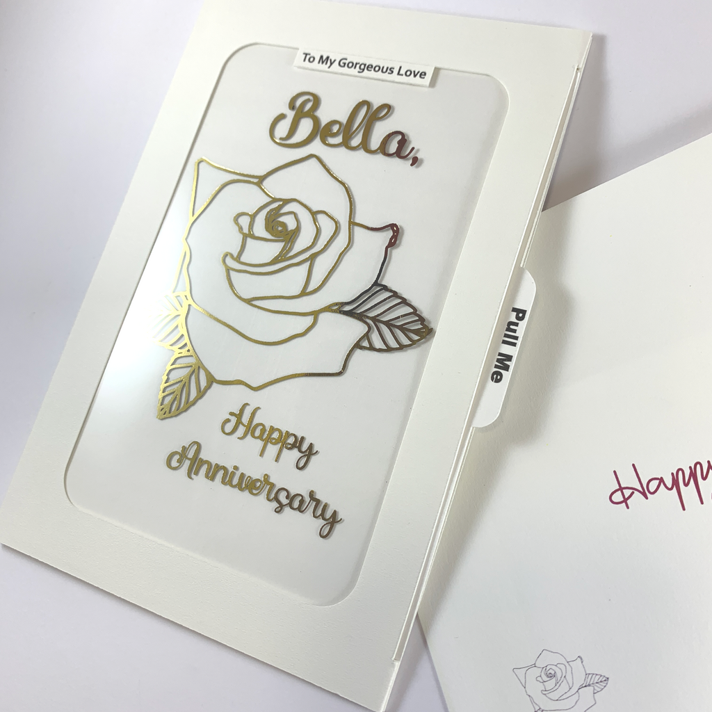 Handmade Personalised Card - Rose Magic Slider - 004 - 6 Colours Available