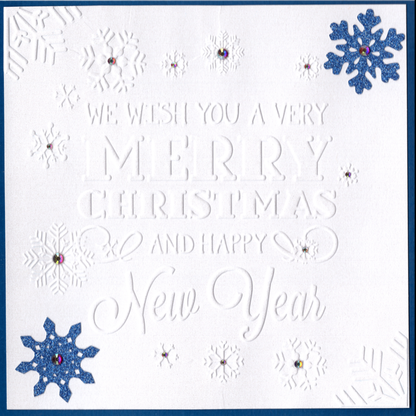 Merry Christmas and Happy New Year Snowflakes Card - Electric Blue Glitter