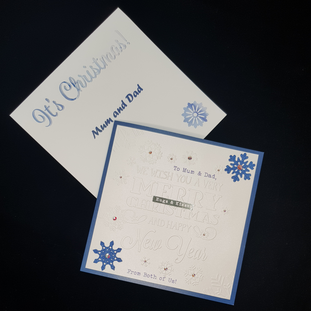 Merry Christmas and Happy New Year Snowflakes Card - Electric Blue Glitter