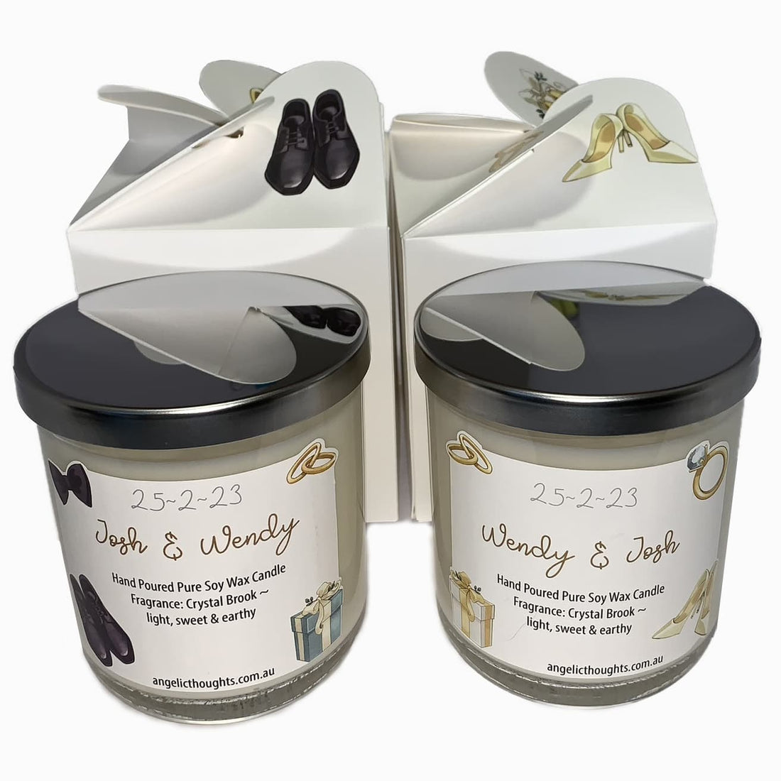 Personalised Soy Wedding Candle SET To Match Parchment Book Card - Custom Label Configuration