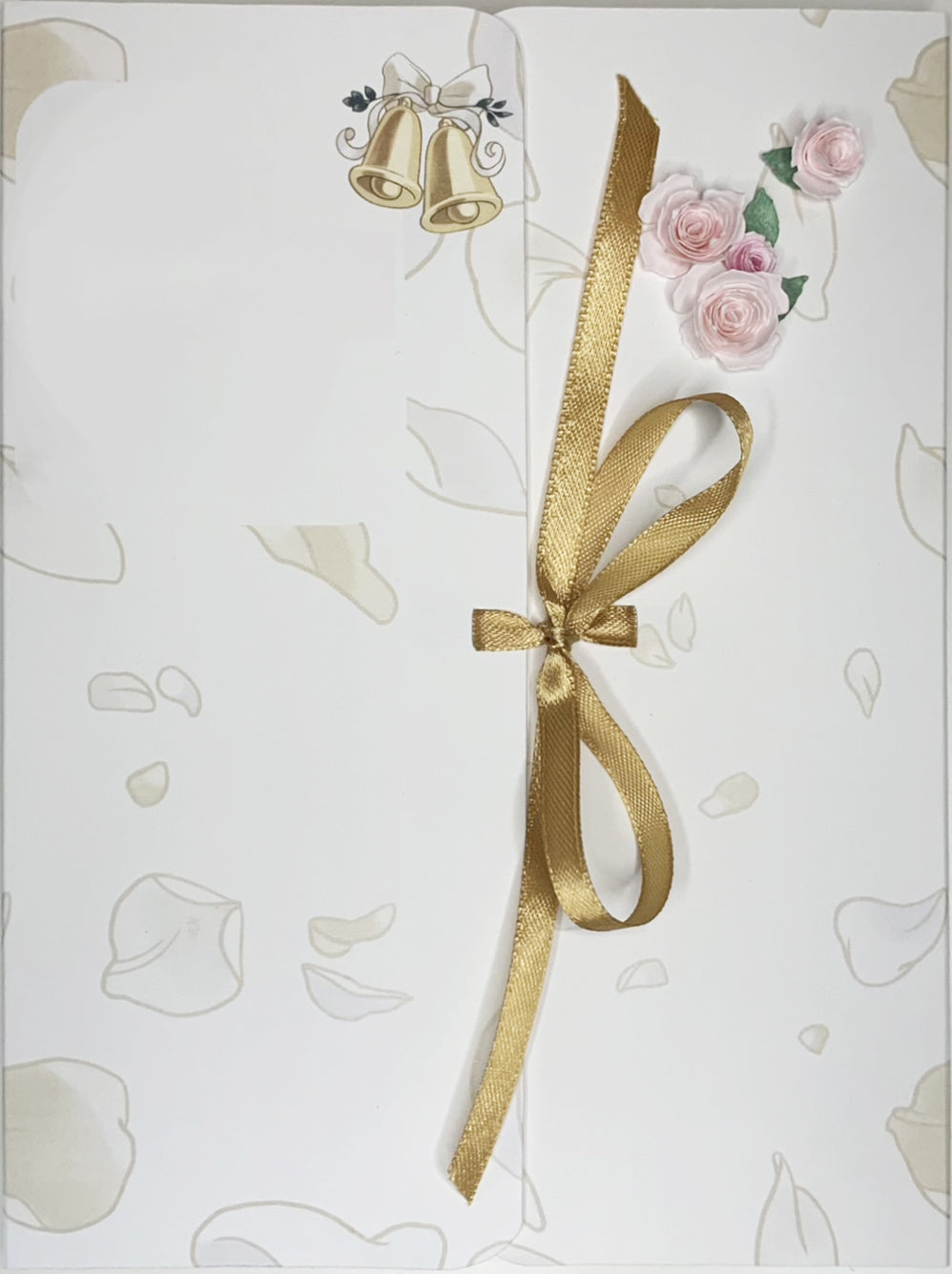 Personalised folder for wedding card - handmade roses and old gold ribbon