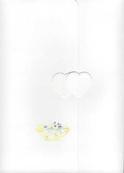 Wedding card folder with two hearts featuring watercolour rings for personalised wedding card