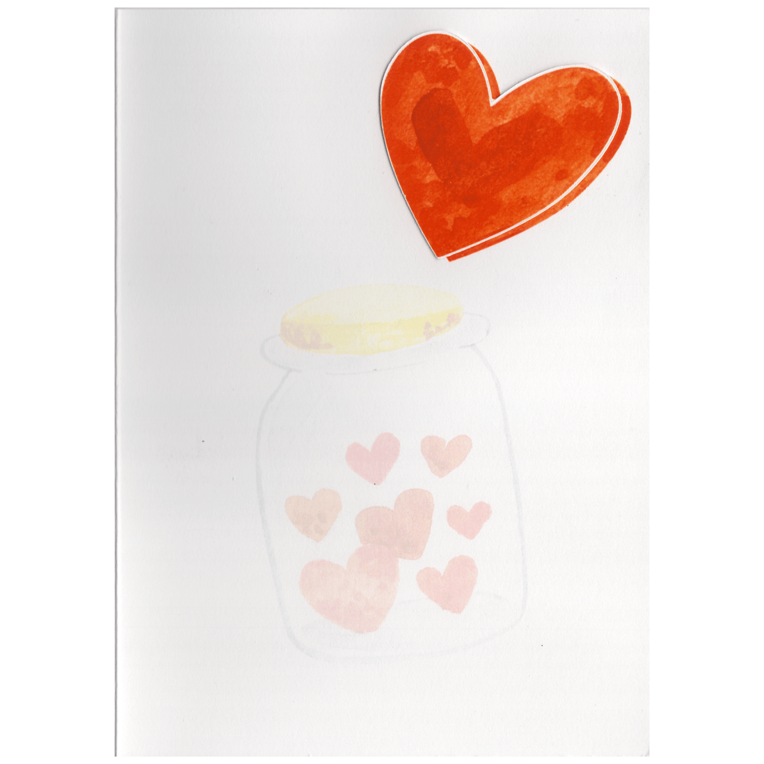 There is a ghosted image of the jar with hearts and in the top right a raised red heart that sits neatly in line with the top of the card when closed.