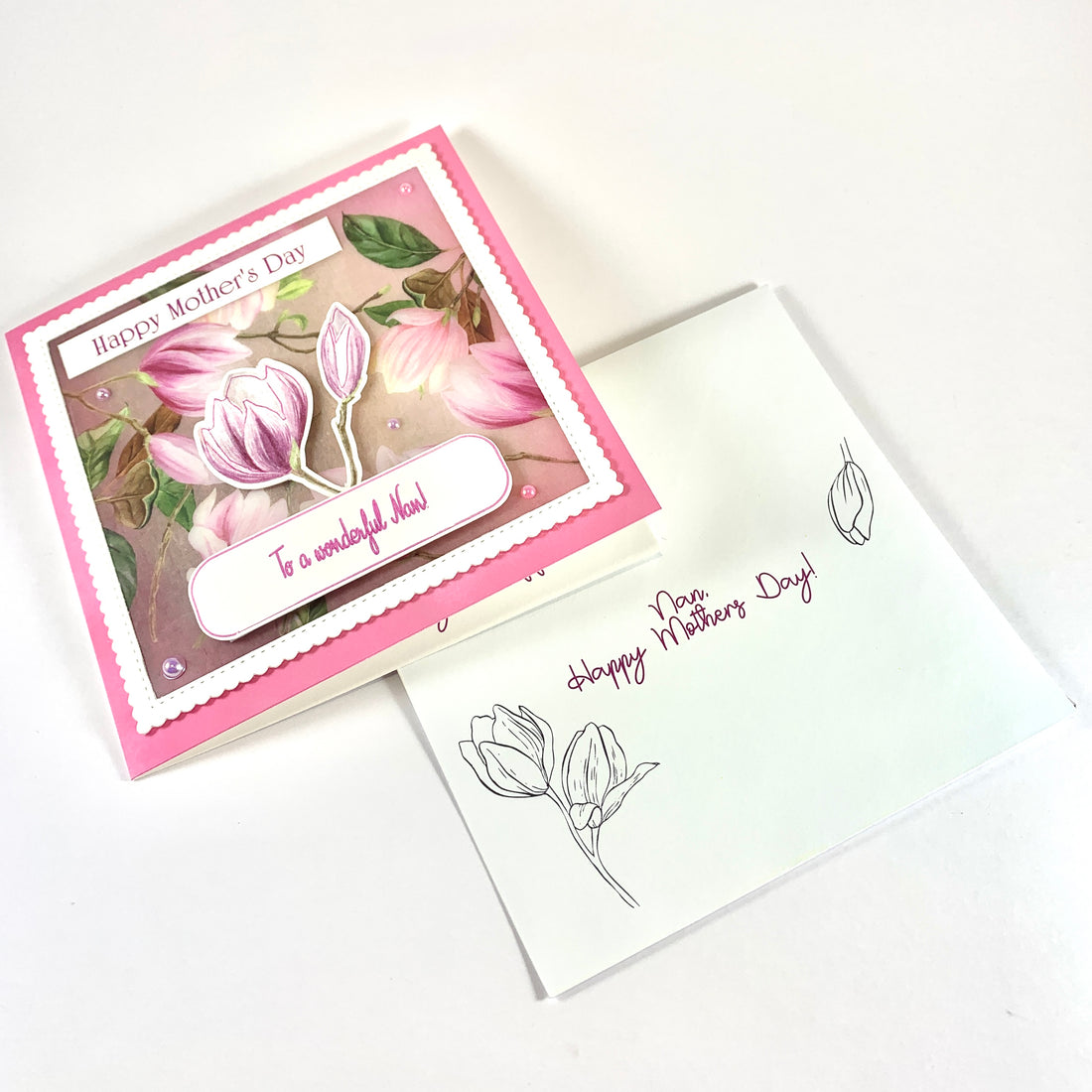 personalised mothers day magnolia card - vellum and pearls and envelope