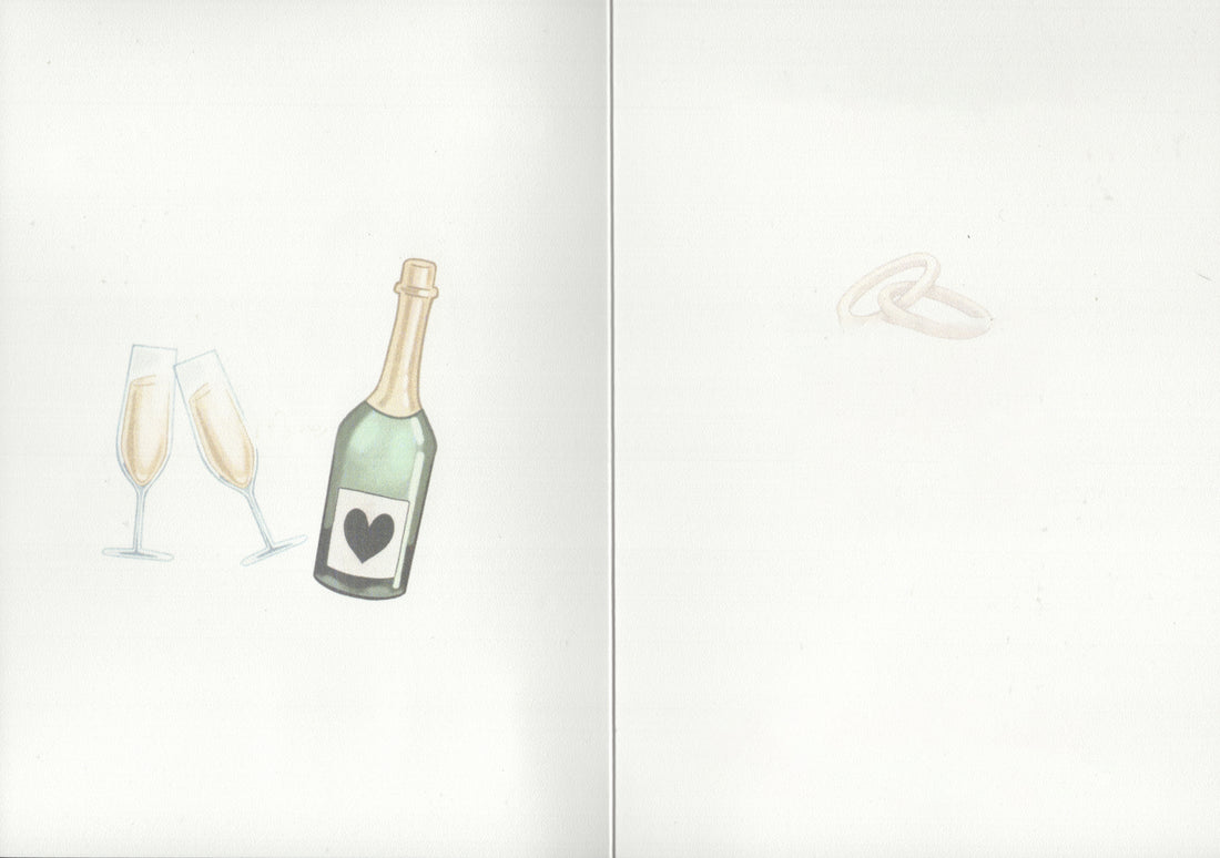 personalised inside wedding card with champagne, glasses and rings, gender neutral