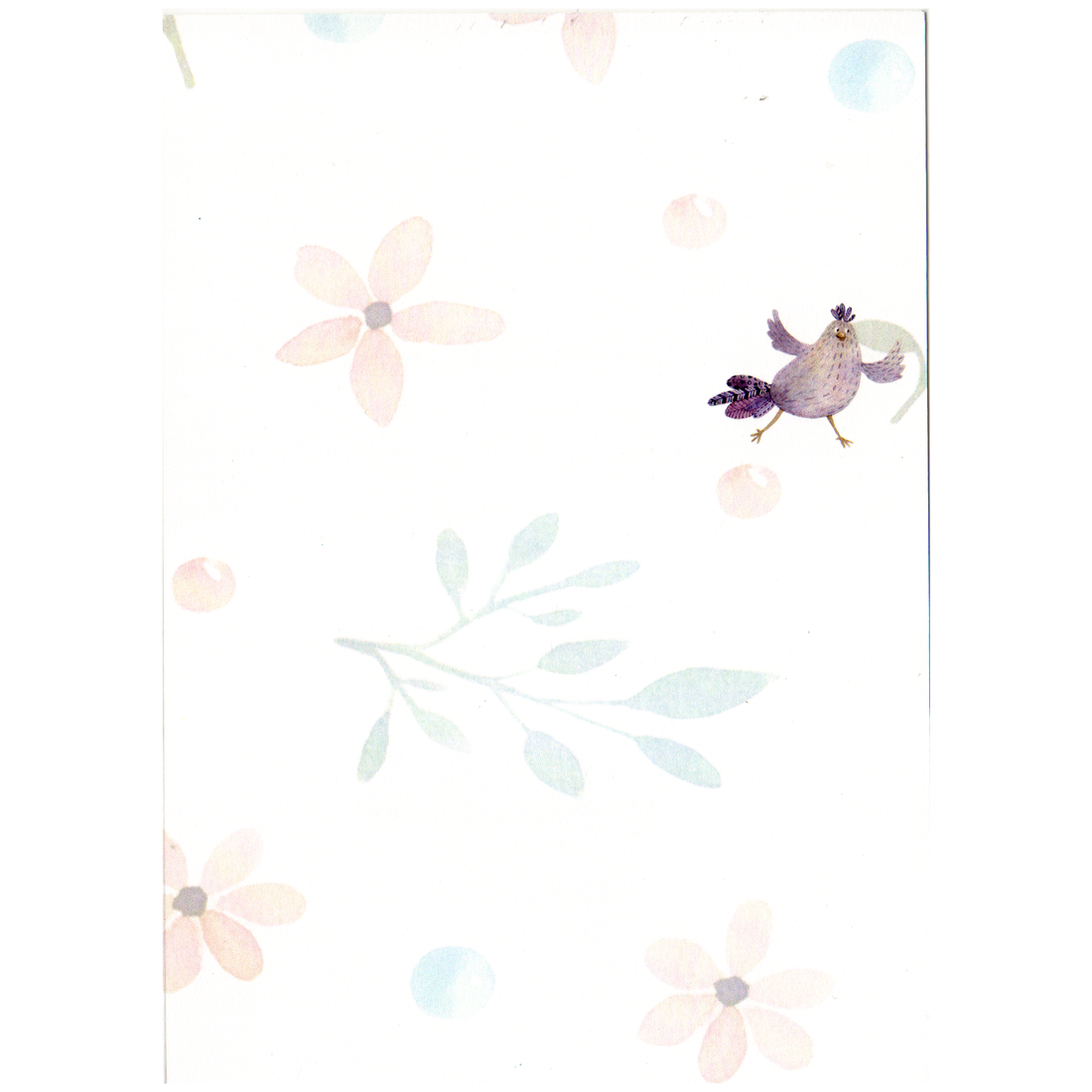 A paler version of the flowered pattern off the front of the card is featured on the inside along with a cute bird to the right