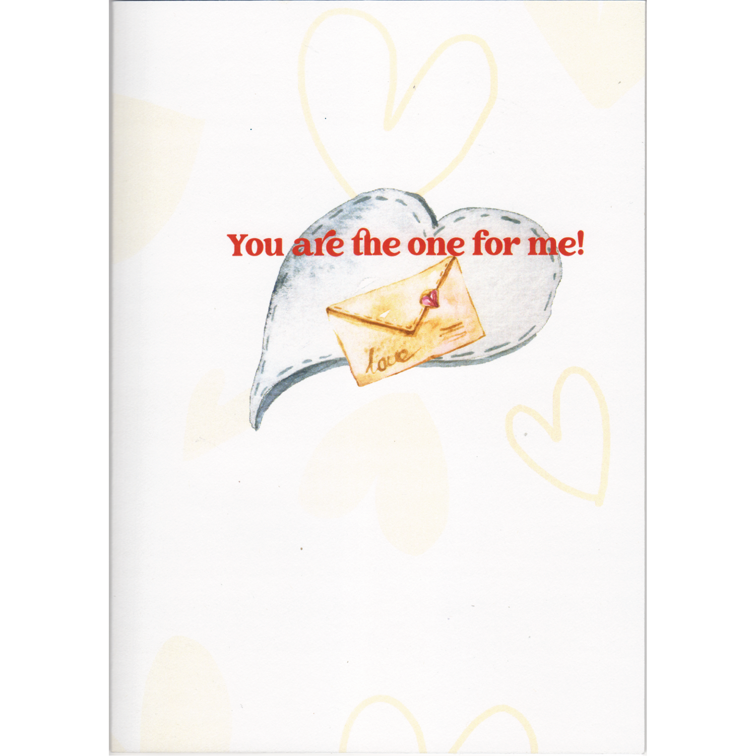 There is a light brown heart pattern paper with the words &quot;You are the one for me!&quot; an image of envelope featuring a heart and the word love in front of a heart.